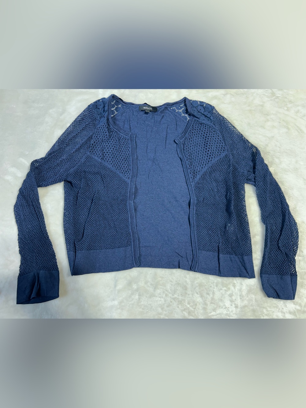 RW &CO Open Knit Navy Cardigan Sweater